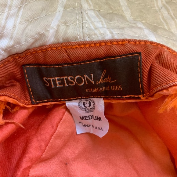 Stetson Sun Hat Cream & Orange with String Attached Made in the USA size Medium - Picture 4 of 5